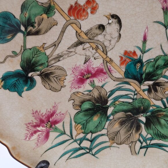 TOYO Kutani/Satsuma Hand-Painted Bird & Floral Plate–Japan–12" Decorative Plate - Picture 2 of 6